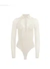 Fleur Du Mal Knit Mesh Collared Bodysuit In Ecru