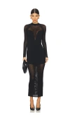 Fleur Du Mal Knit Mesh Long Sleeve Maxi Dress In Black