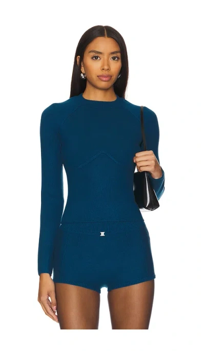 Fleur Du Mal Knit Underbust Long Sleeve Top In 宝蓝