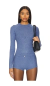 Fleur Du Mal Knit Underbust Long Sleeve Top In Charcoal Blue