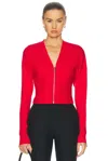 Fleur Du Mal Knit Zip Bustier Cardigan In Rouge In Rouge