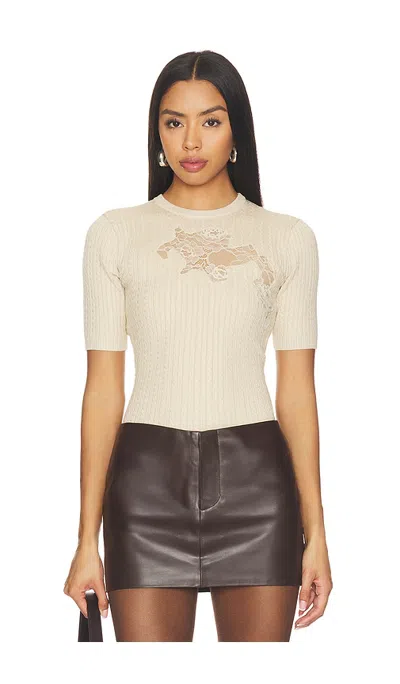 Fleur Du Mal Lace Guipure Knit Bodysuit In Linen Beige