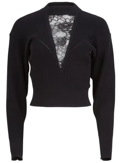 Fleur Du Mal Lace-insert Cropped Sweater In Black