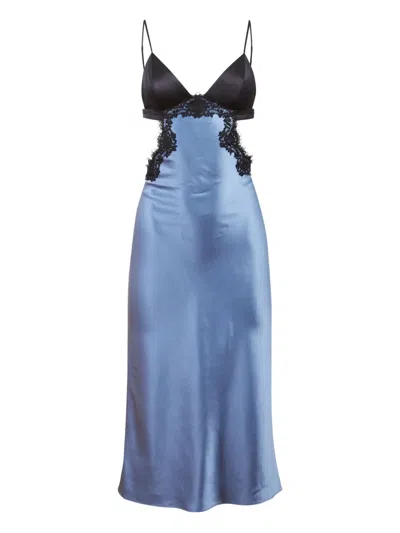 Fleur Du Mal Lace-insert Slip Dress In Blue