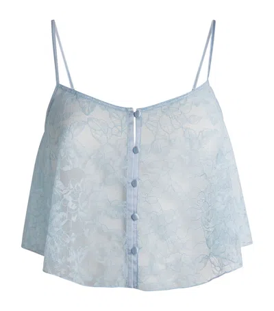 Fleur Du Mal Lace Jasmine Flutter Camisole In Blue