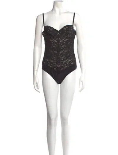 Pre-owned Fleur Du Mal Lace Lace Pattern Bodysuit In Black