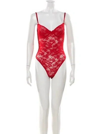 Pre-owned Fleur Du Mal Lace Lace Pattern Bodysuit W/ Tags In Red