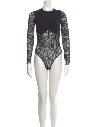 Pre-owned Fleur Du Mal Lace Pattern Crew Neck Bodysuit In Black