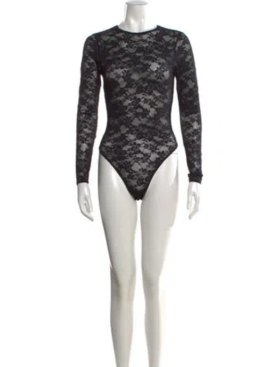 Pre-owned Fleur Du Mal Lace Pattern Crew Neck Bodysuit In Black