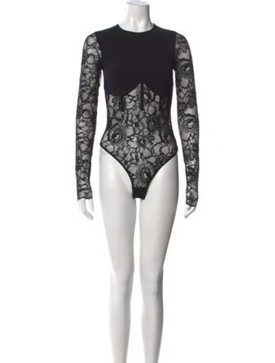 Pre-owned Fleur Du Mal Lace Pattern Crew Neck Bodysuit In Black
