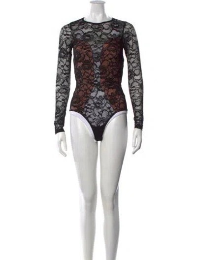 Pre-owned Fleur Du Mal Lace Pattern Crew Neck Bodysuit In Black