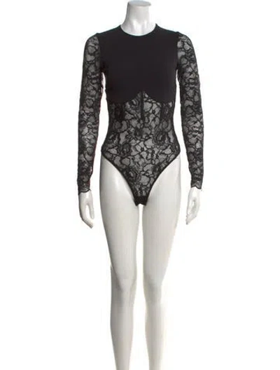 Pre-owned Fleur Du Mal Lace Pattern Crew Neck Bodysuit In Black