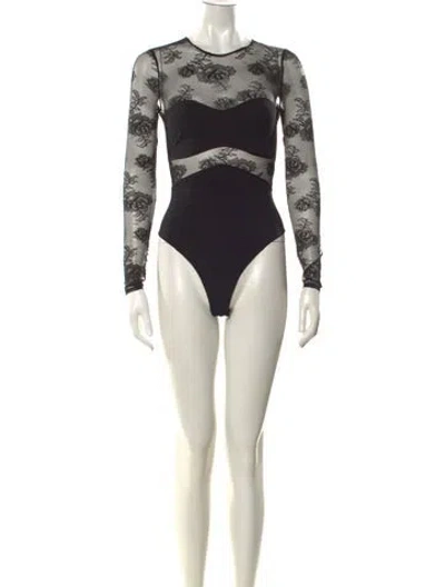Pre-owned Fleur Du Mal Lace Pattern Crew Neck Bodysuit In White