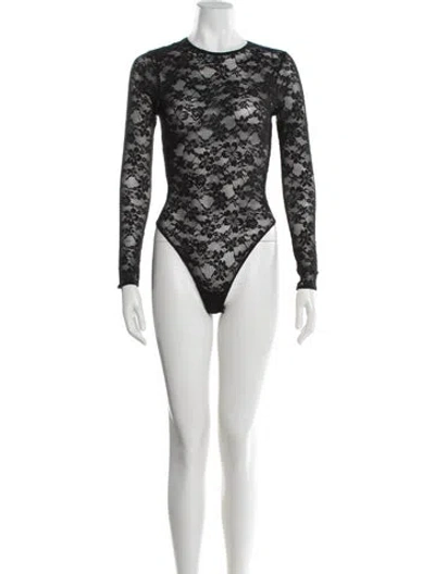 Pre-owned Fleur Du Mal Lace Pattern Crew Neck Bodysuit In White