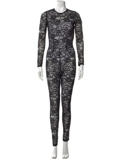 Pre-owned Fleur Du Mal Lace Pattern Crew Neck Jumpsuit In Black