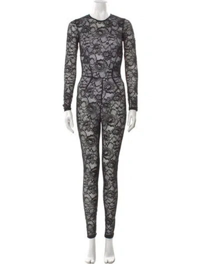 Pre-owned Fleur Du Mal Lace Pattern Crew Neck Jumpsuit In Black