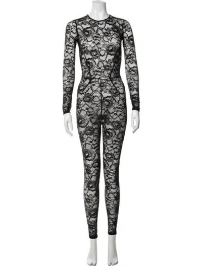 Pre-owned Fleur Du Mal Lace Pattern Crew Neck Jumpsuit In Black