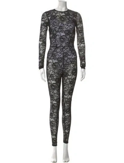 Pre-owned Fleur Du Mal Lace Pattern Crew Neck Jumpsuit W/ Tags In Black
