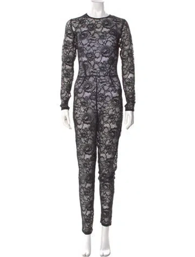 Pre-owned Fleur Du Mal Lace Pattern Crew Neck Jumpsuit W/ Tags In Black