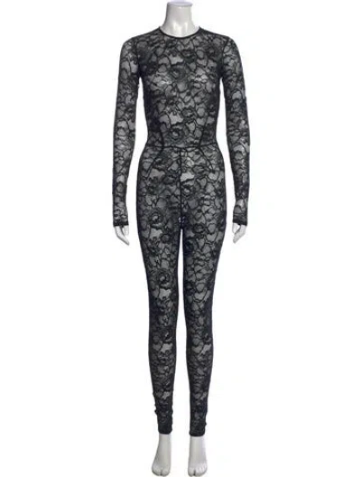 Pre-owned Fleur Du Mal Lace Pattern Crew Neck Jumpsuit W/ Tags In Black