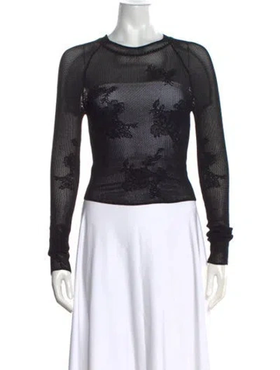 Pre-owned Fleur Du Mal Lace Pattern Crew Neck Top In Black