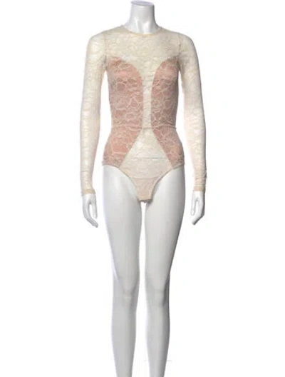 Pre-owned Fleur Du Mal Lace Pattern Crew Neck Top In Neutral