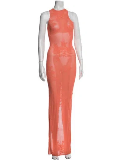 Pre-owned Fleur Du Mal Lace Pattern Long Dress In Orange
