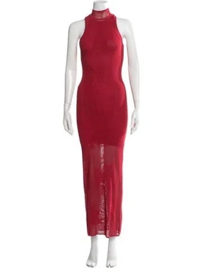 Pre-owned Fleur Du Mal Lace Pattern Long Dress In Red