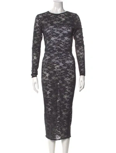 Pre-owned Fleur Du Mal Lace Pattern Midi Length Dress In Black