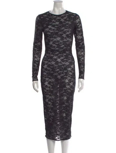 Pre-owned Fleur Du Mal Lace Pattern Midi Length Dress In Black