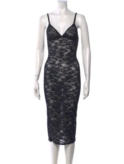Pre-owned Fleur Du Mal Lace Pattern Midi Length Dress In Black