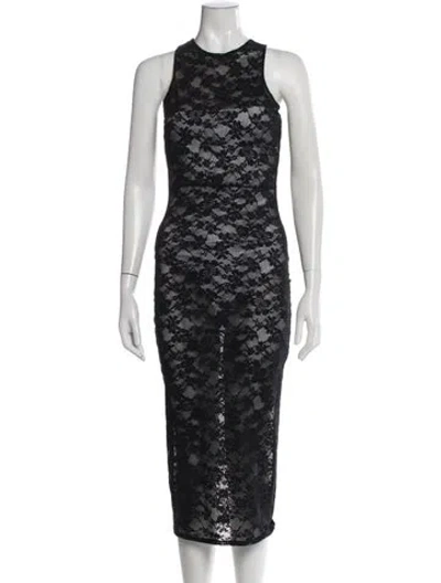 Pre-owned Fleur Du Mal Lace Pattern Midi Length Dress In Black