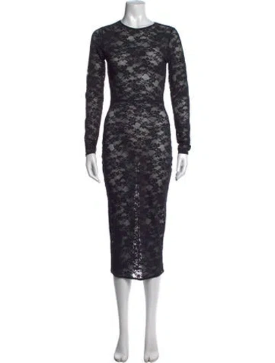 Pre-owned Fleur Du Mal Lace Pattern Midi Length Dress In Black