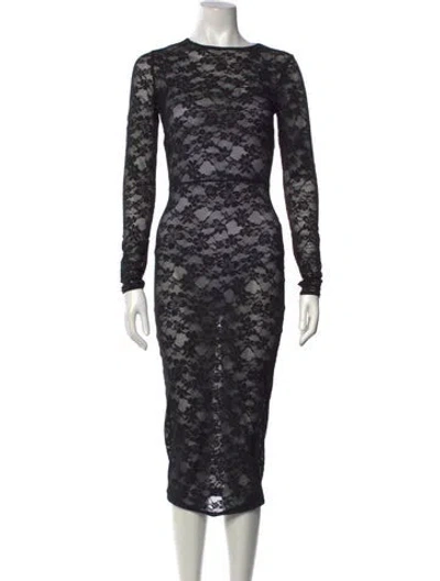 Pre-owned Fleur Du Mal Lace Pattern Midi Length Dress In Black