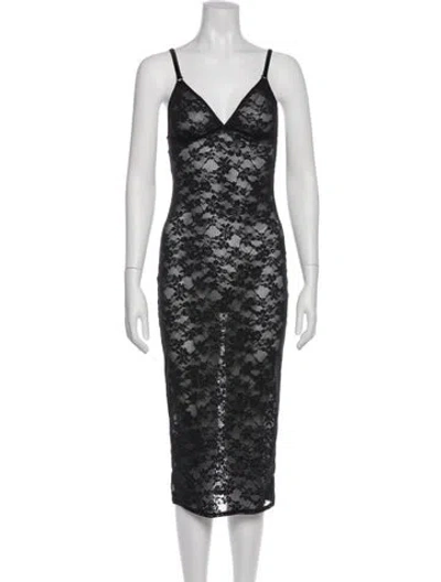 Pre-owned Fleur Du Mal Lace Pattern Midi Length Dress W/ Tags In Black