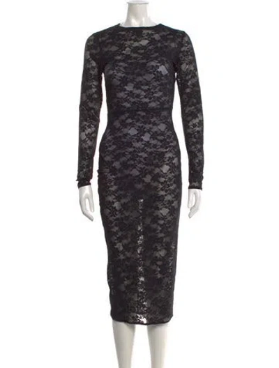 Pre-owned Fleur Du Mal Lace Pattern Midi Length Dress W/ Tags In Black