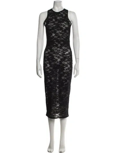Pre-owned Fleur Du Mal Lace Pattern Midi Length Dress W/ Tags In Black