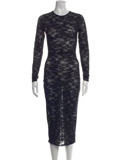 Pre-owned Fleur Du Mal Lace Pattern Midi Length Dress W/ Tags In Blue