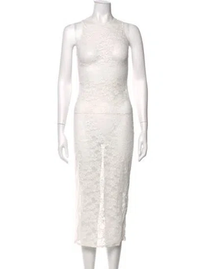 Pre-owned Fleur Du Mal Lace Pattern Midi Length Dress In White