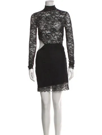Pre-owned Fleur Du Mal Lace Pattern Mini Dress In Black