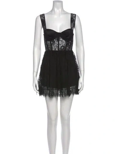 Pre-owned Fleur Du Mal Lace Pattern Mini Dress In Black