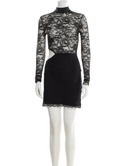Pre-owned Fleur Du Mal Lace Pattern Mini Dress In Black