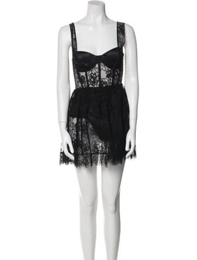 Pre-owned Fleur Du Mal Lace Pattern Mini Dress In Black