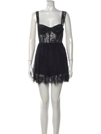 Pre-owned Fleur Du Mal Lace Pattern Mini Dress In Black