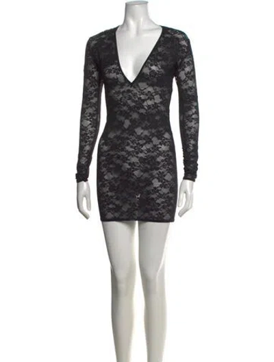 Pre-owned Fleur Du Mal Lace Pattern Mini Dress In Black