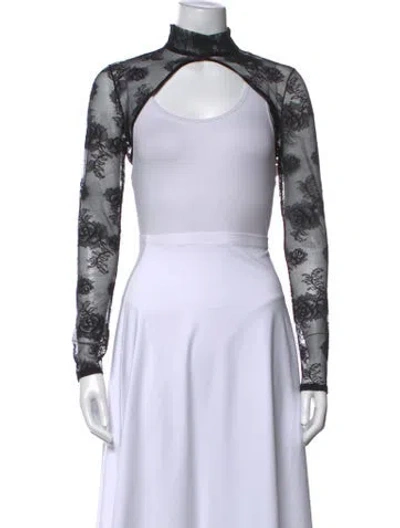 Pre-owned Fleur Du Mal Lace Pattern Mock Neck Top In Black