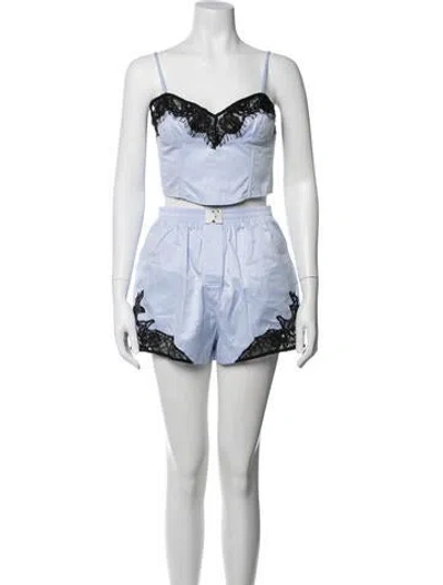 Pre-owned Fleur Du Mal Lace Pattern Short Set In Blue
