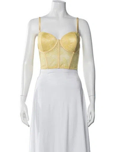 Pre-owned Fleur Du Mal Lace Pattern Square Neckline Crop Top In Black