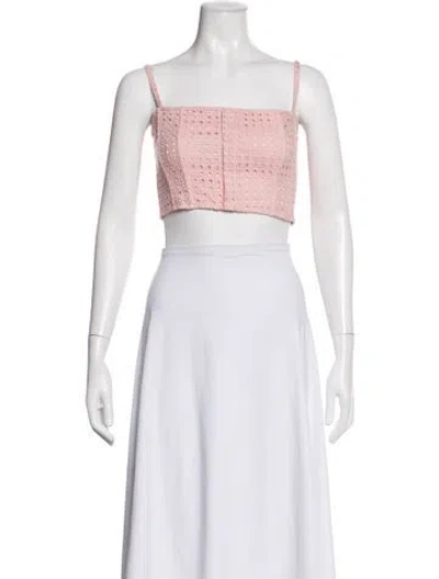 Pre-owned Fleur Du Mal Lace Pattern Square Neckline Crop Top In Pink