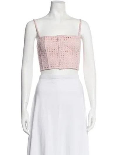 Pre-owned Fleur Du Mal Lace Pattern Square Neckline Crop Top In White